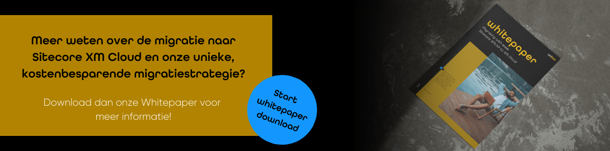 Banner om whitepaper download te starten over migratie naar Sitecore XM Cloud op desktop